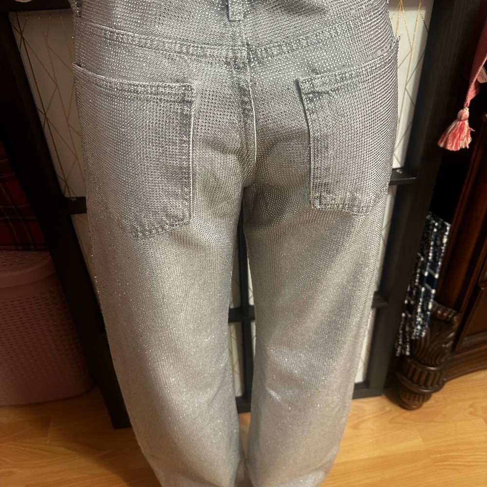 Zara Silver Sparkle Straight-Leg Jeans - Picture 4 of 8
